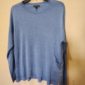 Eileen Fisher Soft Blue Tencel Top Long Sleeve With Side Pocket